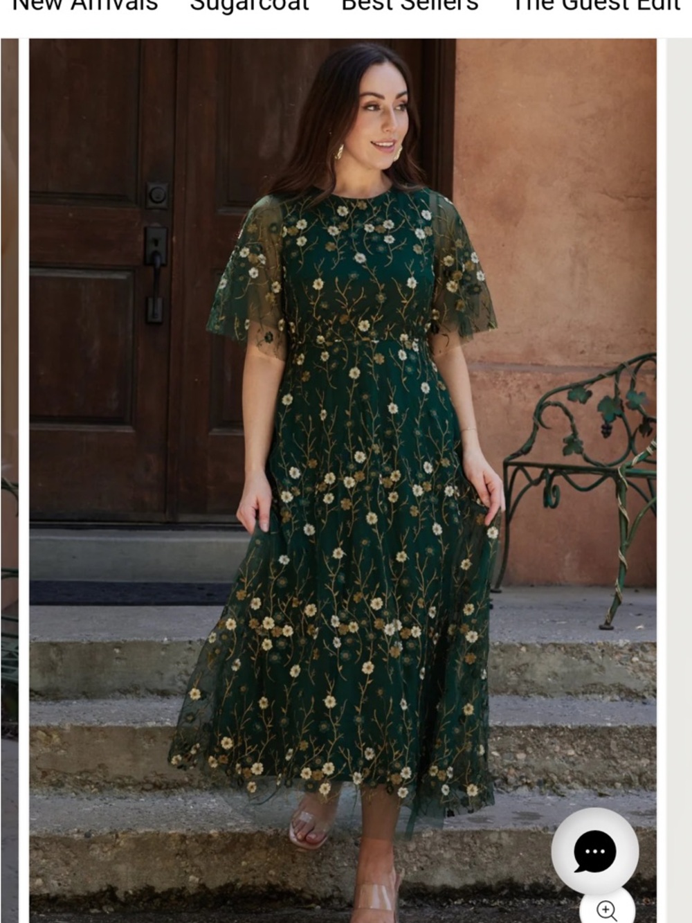 Baltic Born Dark Green Floral Embroidered Midi Dress - Picture 2 of 8